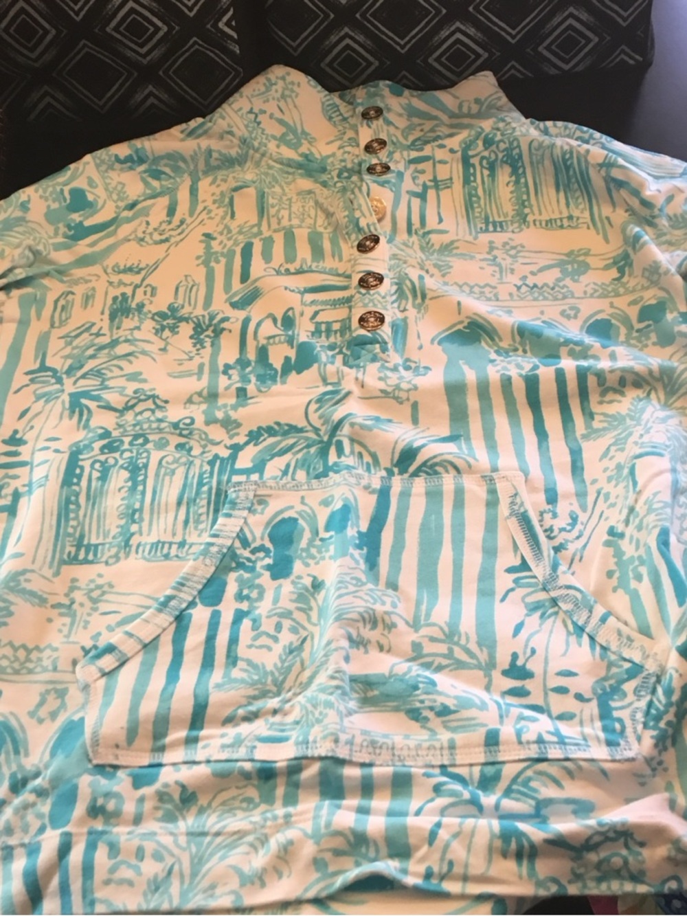 Lilly Pulitzer Teal and White Printed Pullover Tunic